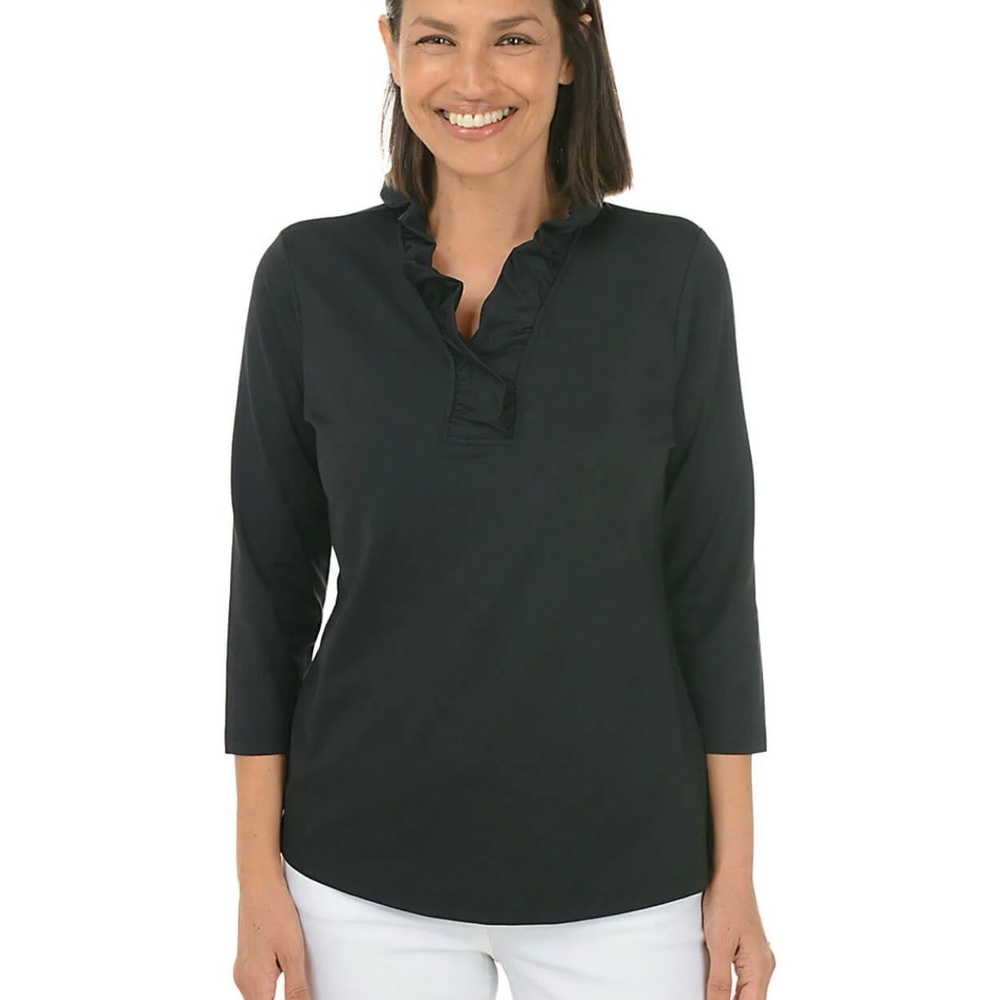 Lulu-B Black Ruffle V-Neck Blouse